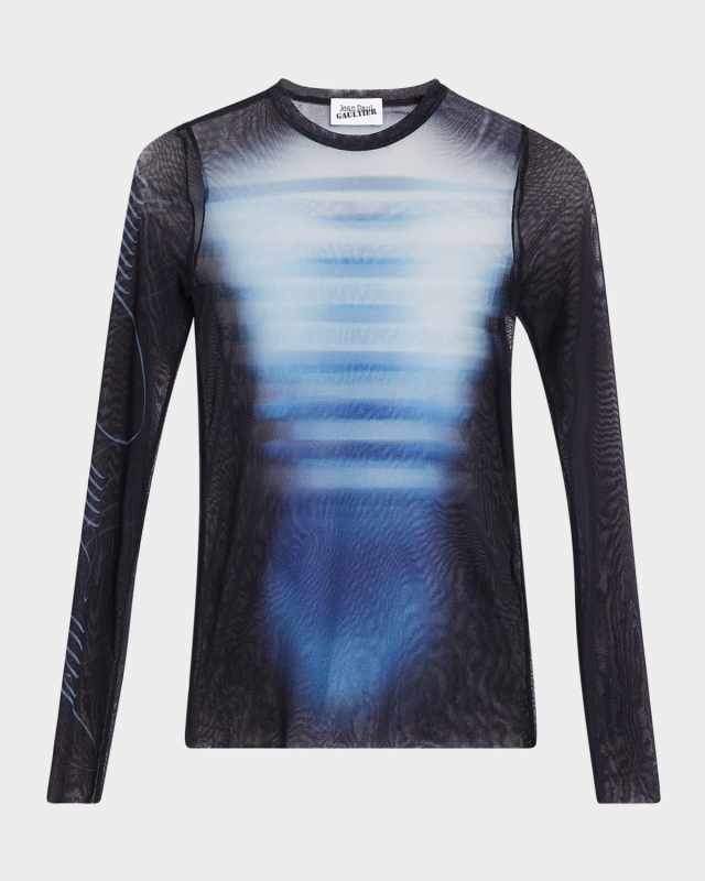 Le Male Print Mesh Long-Sleeve Top
